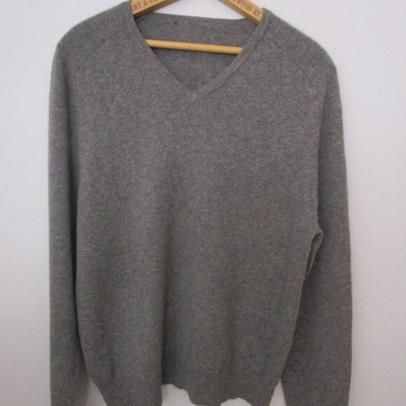 CASHMERE Heather Gray V Neck Pullover Sweater Classic Raglan Saddle Shoul